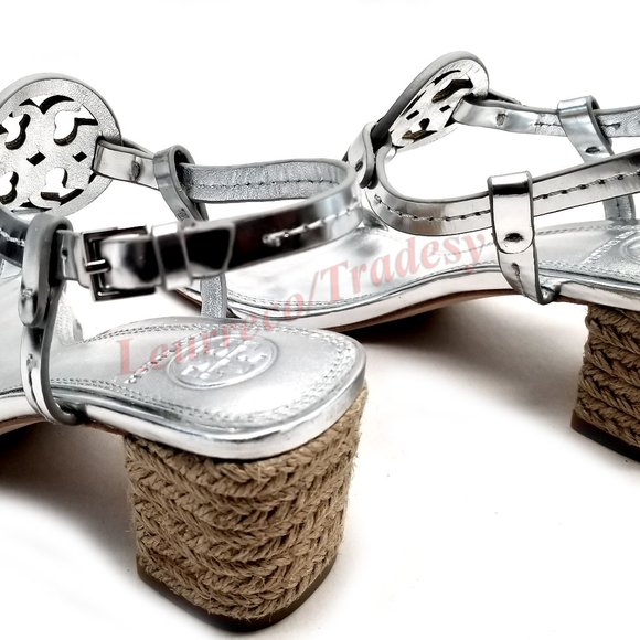 Tory Burch Silver Metallic Espadrille Sandals - Picture 5 of 6